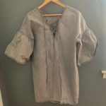 ASOS gray denim lace up ruffle shift dress Photo 4