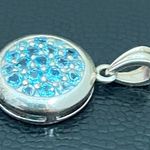 Sterling Silver 925 Signed Blue Topaz Birthstone Pave Flat Round Pendant 3.2g Photo 6