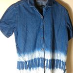 Jane Ashley  L Tie Dye Denim Jeans Button Down Short Sleeved Top Photo 0