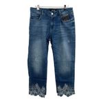 Desigual ‎ Boho Embroidered Crystal Embellished Straight Leg Jean US 4 New Photo 1
