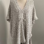 Gray Gypsy Knit Fringe Poncho Sweater size Small Oversized Gray Boho Chic Indie Photo 0