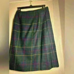 Pendleton Vintage.  Petite Virgin Wool Green Plaid Pencil Skirt. Leather Strap. Photo 9