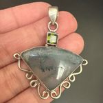 Vintage Handcrafted 925 Sterling Silver Moss Agate Stone & Peridot Pendant 10g. Green Photo 9