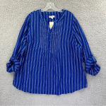 kim rogers NWT  Curvy Long Sleeve Button Down Shirt Cotton Blue Stripe Women's 1X Photo 2