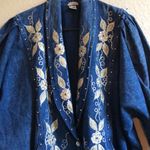 Vintage Y2K Passion Women’s blue Denim‎ Jacket silver Bling flowers size Small Photo 6