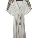 World Market Mira Ivory Floral Embroidered Kaftan Dress Flowy Boho Small Medium Photo 2