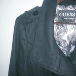 Guess  L Full Length Logo Lined Pea Coat Double Breasted Belted Wool in Black Photo 2
