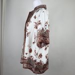 Rachel Zoe Satin Short Sleeve Button Down Collared Blouse Shirt Boho Brown Small Photo 5