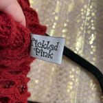 Tickled Pink Maroon Red Boho Fringe Knit Infinity Loop Scarf Photo 3