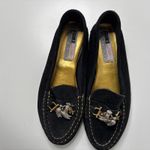 VTG Black Suede Loafers POODLE DOG CHARMS Womens 7 Designer Quirky Leather Shoes Photo 9