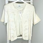 Vintage Margules Cream Floral Beaded Knit‎ Cardigan Top Short Sleeve Medium White Photo 3