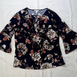 Dress Barn | Black Floral Peasant Top | Large Photo 0