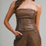 Faux Leather Shorts and Strapless Top Set Brown Photo 0