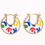 Stainless Steel Retro Enamel Moon Earrings Gold Photo 5