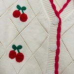 Jessica Simpson Sweet Cherry Cream/Red Diamond Print Embroidery Cardigan size M Photo 3