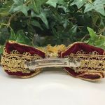 Velveteen Bow Barrette Gold Burgundy Vintage 1980s Red Photo 14