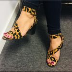 Qupid Leopard High Block Heel Sandal Ankle Strap Open‎ Toe Shoe Size 6 Photo 2