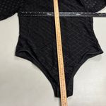 Black Long Sleeve Mock Neck Diamond Net Mesh Sheer‎ Bodysuit Size XL Lingerie Photo 2