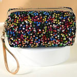 Last One! Gorgeous Upscale Velvet Sequined Multicolor Makeup Bag Clutch Black Photo 0