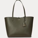 Lauren Ralph Lauren Large Reversible Tote Bag in Dark Olive/Belting Print, NWT Green Photo 3