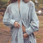 Free People S Mari Stylish Blue Button-Up floral stamps mini dress Photo 0