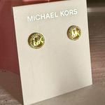 Michael Kors Gold-Tone Logo Stud Earrings Round Crystal Accent NWT Photo 0
