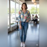 Joy Joy  NEW floral top blouse shirt women’s large colorful boutique Photo 6