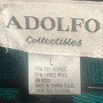 Adolfo Vintage  Green Black Cardigan L Harlequin‎ Diamond Sweater Zip Front Wool Photo 6