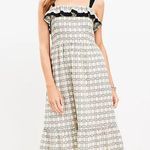 Loft  NWOT Plaid Ruffle Square Neck Midi Dress size 10 Photo 0