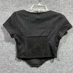 Princess Polly  Corset Cropped Top Womens 2 Black Ribbed Knit Cap Sleeve Fitted Photo 1