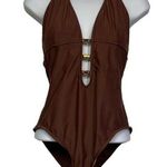 ABS Allen Schwartz ABS by Allen Schwartz Brown Plunge V-Neck Swimsuit Size 12 EUC #2453 Photo 0