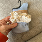 Bijorca crochet lace trim knee boot socks baby blue with ivory lace Photo 3