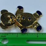 Buttons Teddy Bear Vintage Brooch Articulated Moveable Blue Paws Crystal Eyes Photo 3
