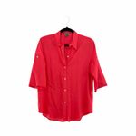 Ralph Lauren LAUREN Short Sleeve Button Down Semi Sheer Cotton Fuschia Top Sz L Photo 1