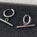 Titanium Steel Dangle Drop Earrings for Men Women,Silver Hoop Earrings Silver Photo 2