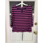 Talbots navy blue hot pink striped tie waist keyhole neckline top Size M Photo 7