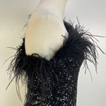 Amanda Uprichard Kieran Dress Sequin Black Mini Ostrich Feathers Photo 8