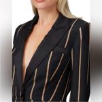 Self Portrait Self-Portrait Tailoring Peplum Blazer Vertical Stripes Black & Tan Flattering 6 Photo 4