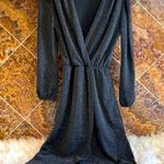 Black Silver Glitter Wrap Front Long Sleeve Minidress FRAICHE BY J Size Small Photo 2