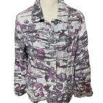  100% Linen Purple & Grey Jacket blazer Floral Chicos sz 2/L career Photo 0