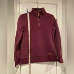 L.L. Bean Size XS Burgundy Quilted Mock Neck Quarter Zip Sweatshirt Leather Pull Red Photo 2