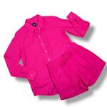Gap Linen Blend Slouchy Boyfriend Shirt Pull On Shorts Set Hot Pink XS Photo 13