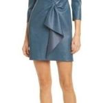 Rebecca Taylor Blue Vegan Leather 3/4 Sleeve Twist Wrap Mini Dress Classy - 16 Photo 0