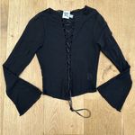 Princess Polly  - Semi Sheer Lace Up Front Long Flare Sleeve Top in Black Photo 0