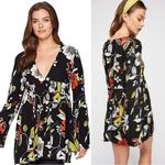 Free People  Black Orange Floral BOHO Flare Sleeve Bella Tunic Top medium Photo 1