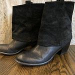 Franco Sarto Boot Size 7 Black A Dart Foldover Leather Suede Bootie Short Ankle Photo 0