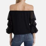 CeCe  Off Shoulder Blouse Womens S Black Tiered Balloon Sleeve Boho Chic Romantic Photo 4