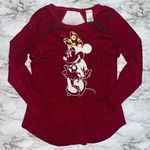 Disney  | Long Sleeve Shirt Keyhole Lace Minnie Mouse | Maroon | Womens | M Photo 0