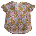 Paisley Grace  Women's Yellow Paisley Blouse Tunic Size XXXL Pink Ruffle Sleeve Photo 1