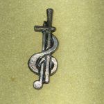 Aged Metal Brass Color Treble Clef Music Pin Photo 1
